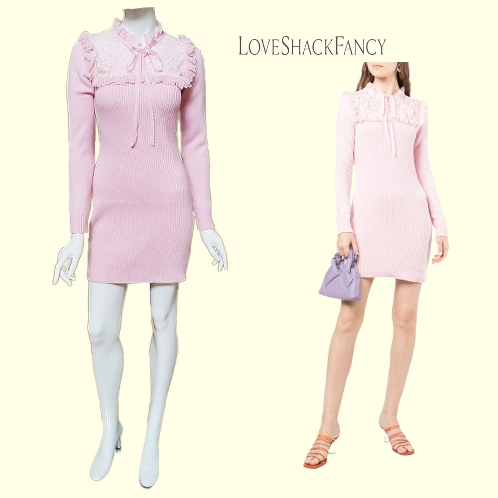 LOVESHACKFANCY NEW Bellini Pink Lace Ruffle Mini Dress XS